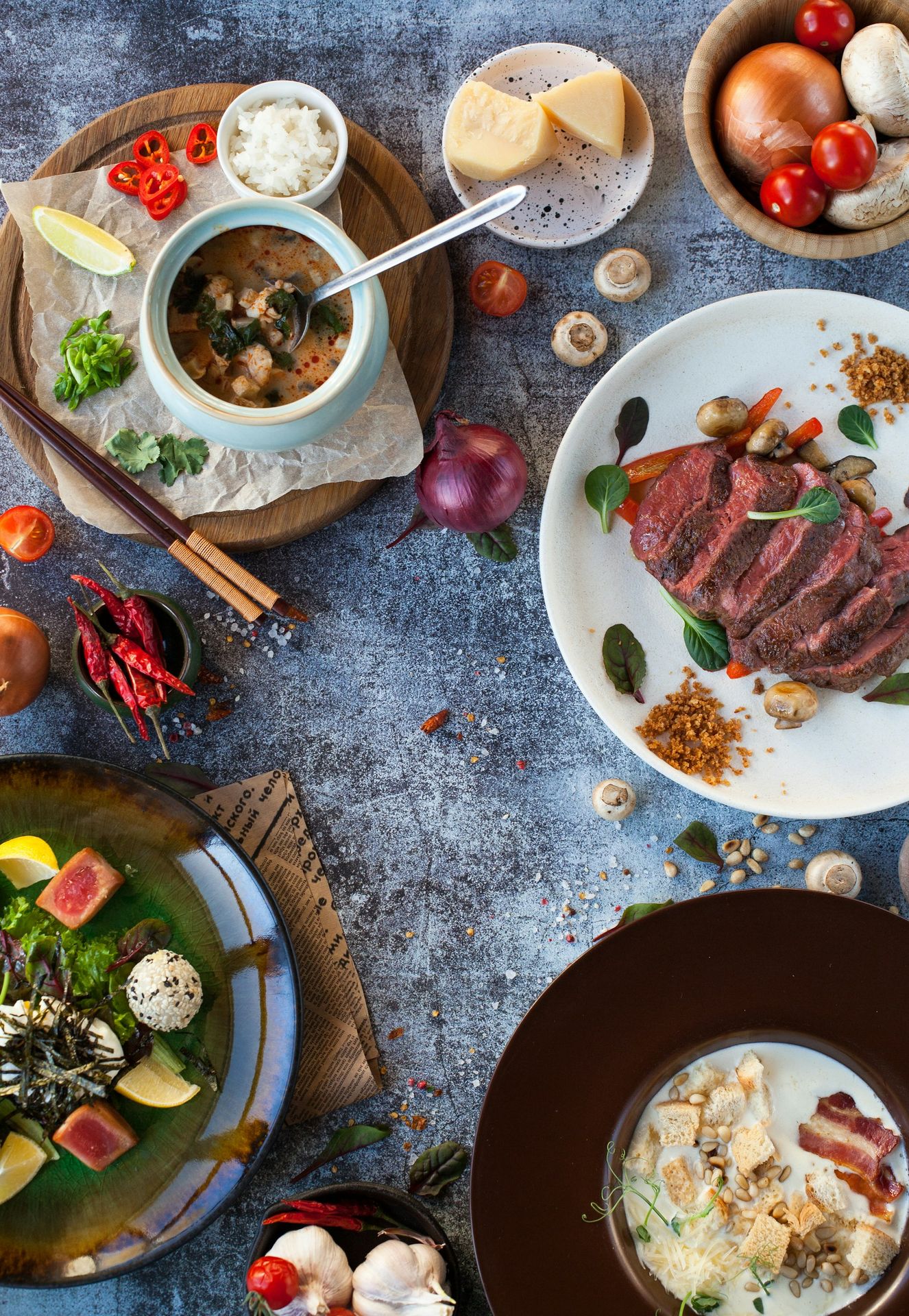 Meal on a white ceramic table